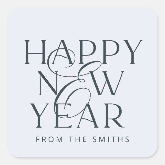 Elegant blue text Happy New Year custom design  Square Sticker (Front)