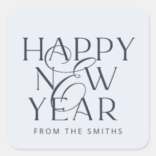Elegant blue text Happy New Year custom design  Square Sticker