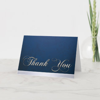 Elegant Blue Texture Modern Silver Thank You Card