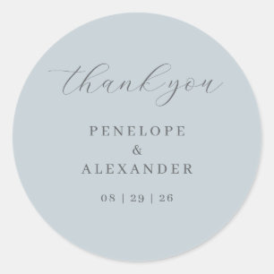 Elegant Blue Thank You Note Classic Round Sticker