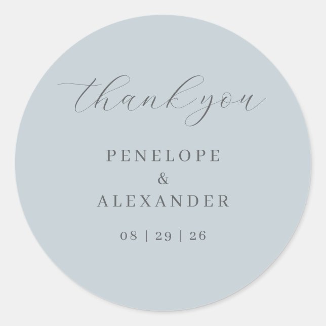 Elegant Blue Thank You Note Classic Round Sticker (Front)