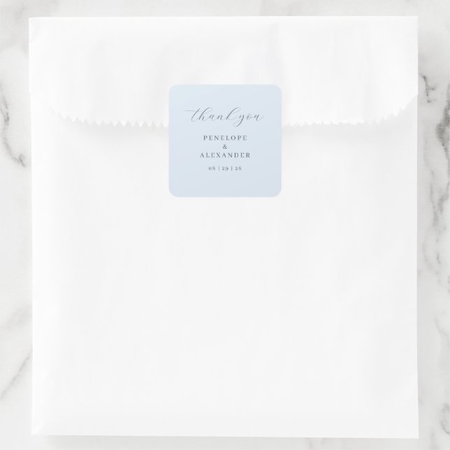 Elegant Blue Thank You Note Square Sticker (Bag)