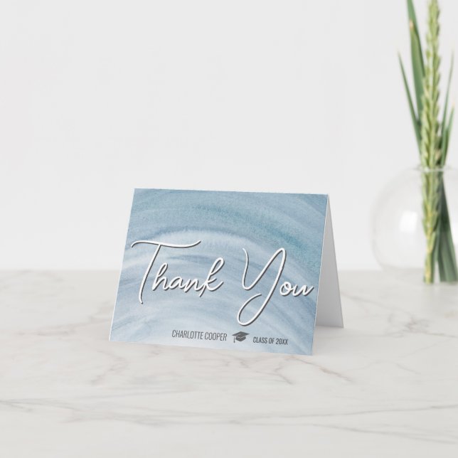 Elegant Blue Thank You Personalised Card (Front)
