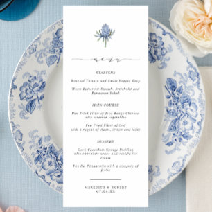 Elegant Blue Thistle Script Wedding Menu
