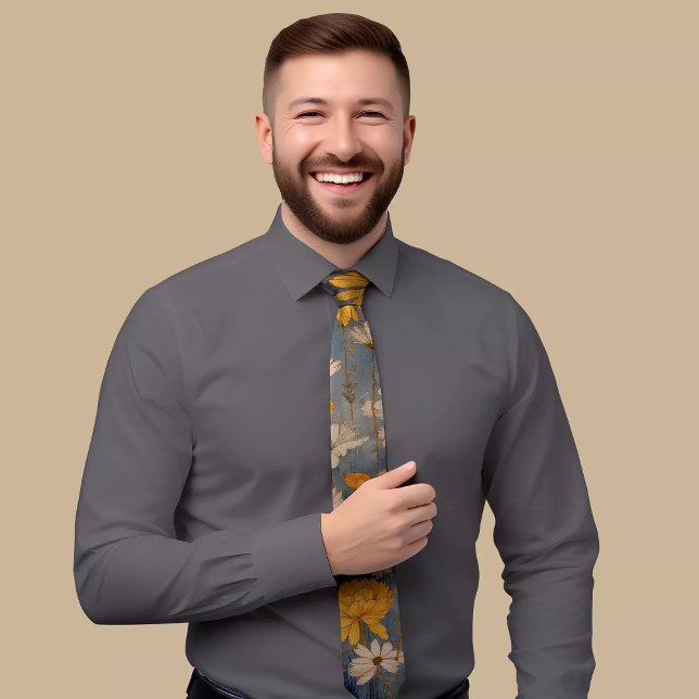 Elegant Blue Tie featuring Intricate Orange & Yell (Creator Uploaded)