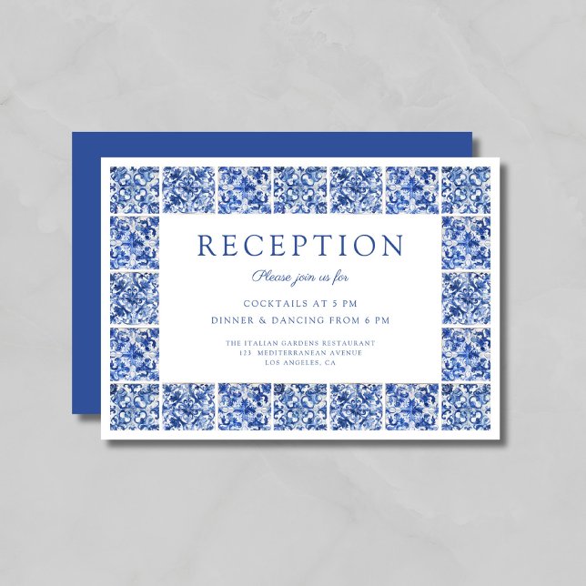 Elegant Blue Tiles Wedding Reception Enclosure Card (Elegant Blue Tiles Wedding Reception Enclosure Card)