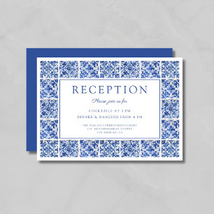 Elegant Blue Tiles Wedding Reception Enclosure Card