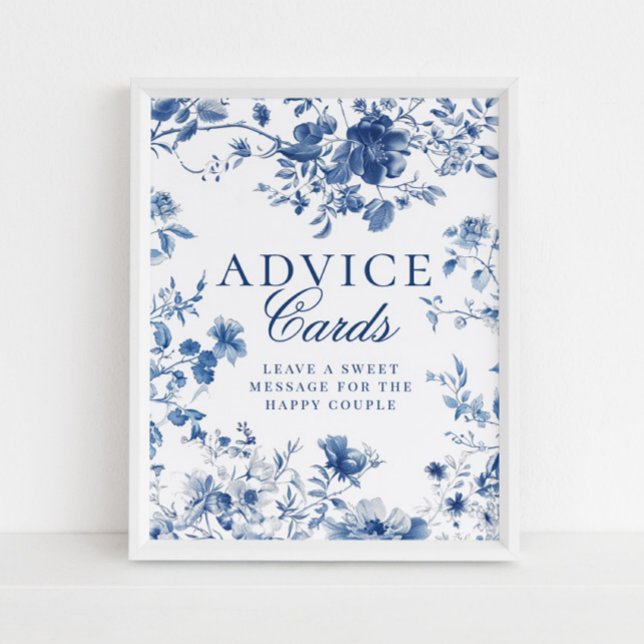 Elegant Blue Toile Chinoiserie Advice Cards Sign (Creator Uploaded)