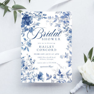 Elegant Blue Toile Chinoiserie Bridal Shower Invitation