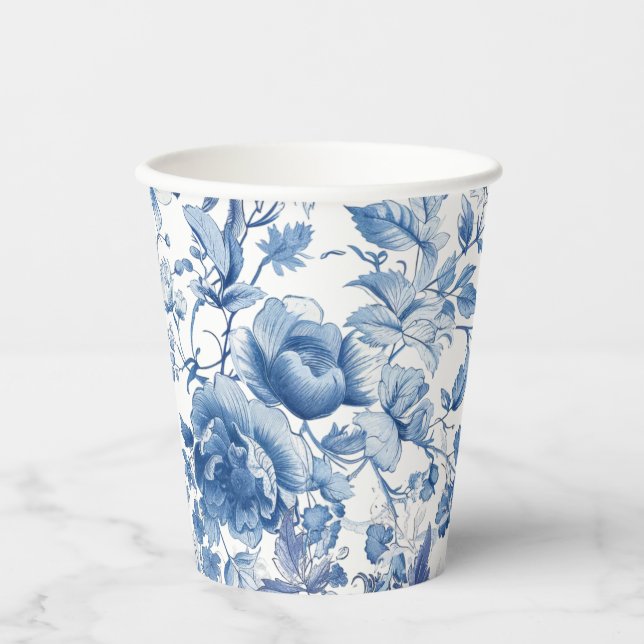 Elegant Blue Toile Chinoiserie Bridal Shower Paper Cups (Front)