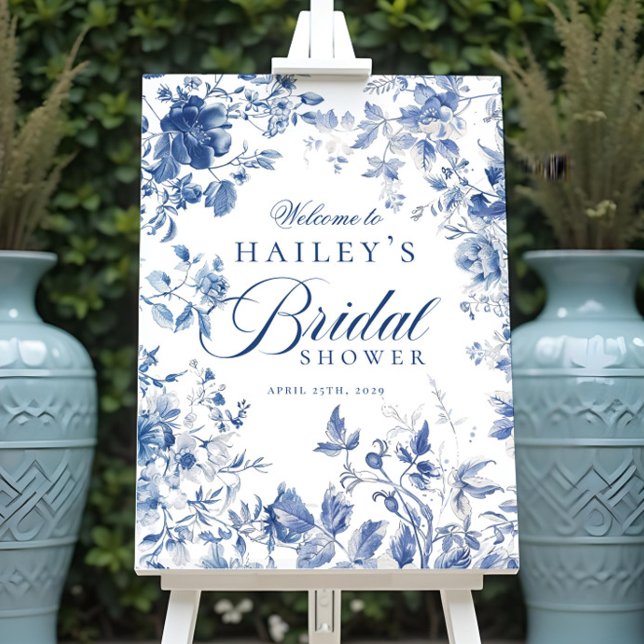 Elegant Blue Toile Chinoiserie Bridal Shower Sign (Creator Uploaded)