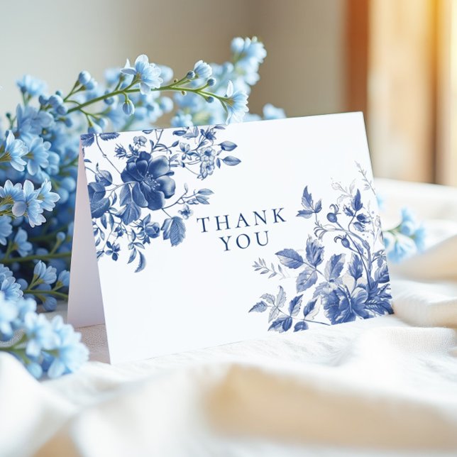 Elegant Blue Toile Chinoiserie Bridal Shower Thank You Card (Creator Uploaded)