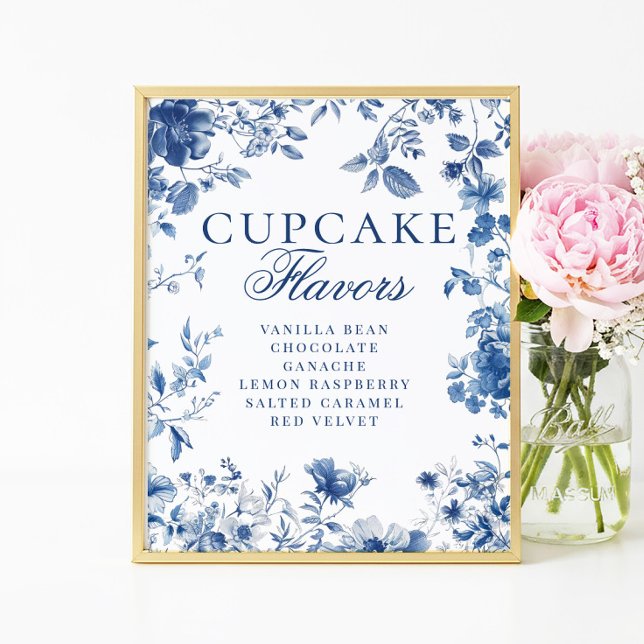 Elegant Blue Toile Chinoiserie Cupcake Flavor Sign (Creator Uploaded)