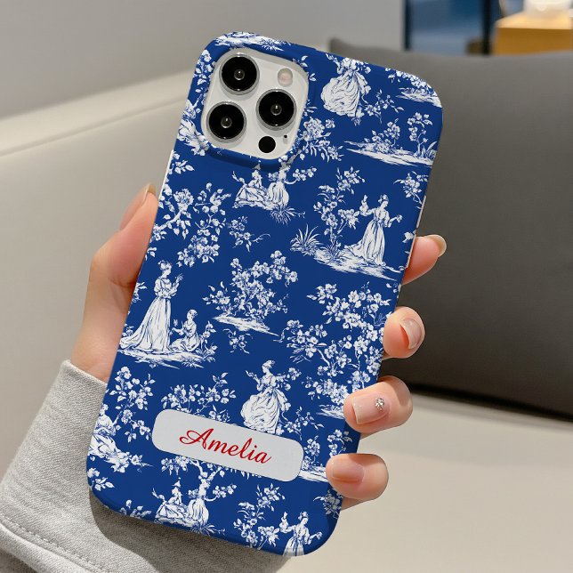 Elegant blue toile chinoiserie floral monogram Case-Mate iPhone case (Creator Uploaded)