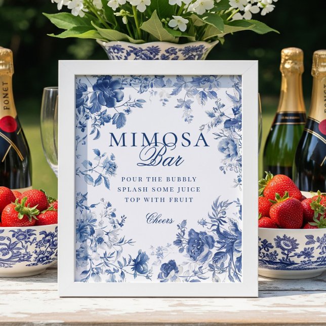Elegant Blue Toile Chinoiserie Mimosa Bar Sign (Creator Uploaded)