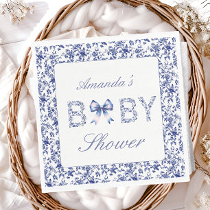 Elegant Blue Toile de Jouy and Bow Baby Shower Napkin