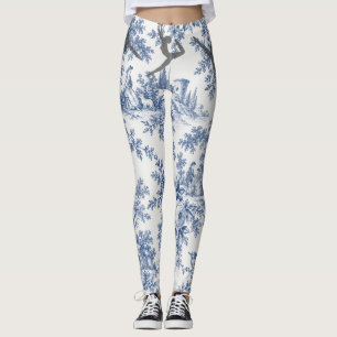 Elegant Blue Toile de Jouy Ballerina Leggings