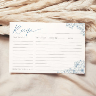 Elegant Blue Toile de Jouy Bridal Recipe Card