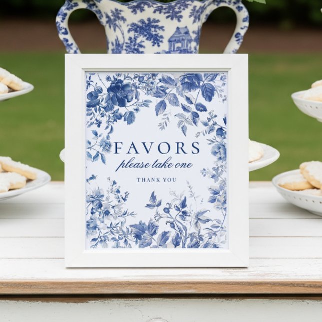 Elegant Blue Toile de Jouy Chinoiserie Favours Sig Poster (Creator Uploaded)