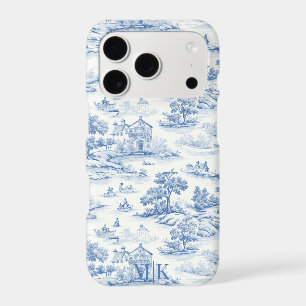 Elegant Blue Toile de Jouy French Pattern
