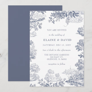 Elegant Blue Toile De Jouy French Vintage Wedding Invitation
