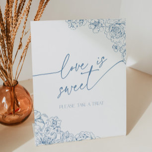 Elegant Blue Toile de Jouy Love is Sweet Dessert Pedestal Sign