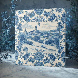 Elegant Blue Toile De Jouy Rustic Country Garden Tile