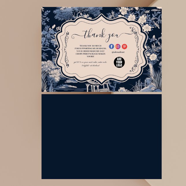 Elegant Blue Toile De Jouy  Thank You Card (Creator Uploaded)