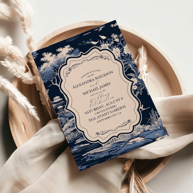 Elegant Blue Toile De Jouy  Wedding Invitation (Creator Uploaded)