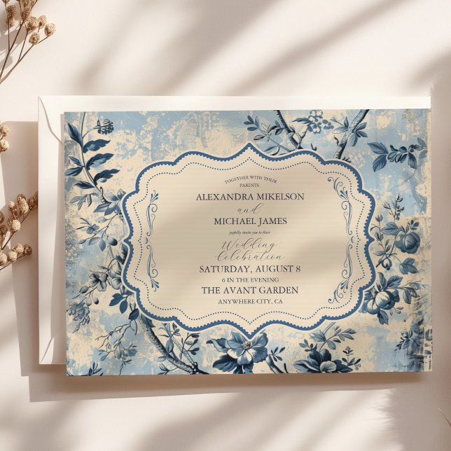 Elegant Blue Toile De Jouy  Wedding Invitation (Creator Uploaded)