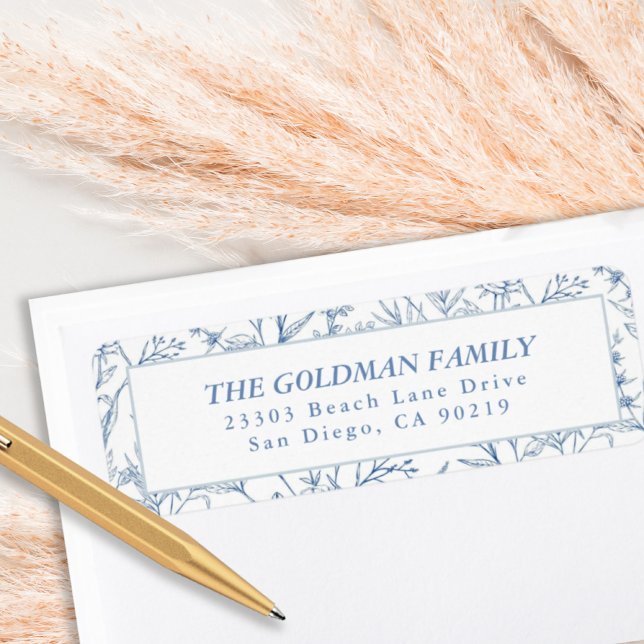 Elegant Blue Toile Floral Return Address Labels (Elegant Blue Toile Floral Return Address Labels)
