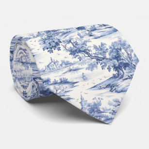 Elegant Blue Toile French Romantic Pattern Tie