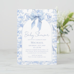 Elegant Blue Toile Safari Baby Shower Invitation