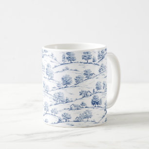 Elegant Blue Toile Vintage French Pastoral Scenes Coffee Mug