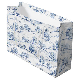 Elegant Blue Toile Vintage French Pastoral Scenes Large Gift Bag