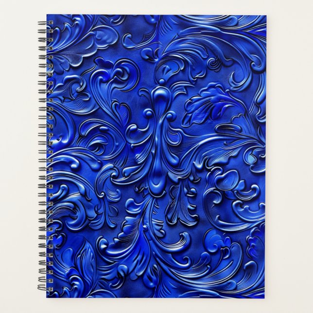 Elegant blue tooled leather  planner (Front)