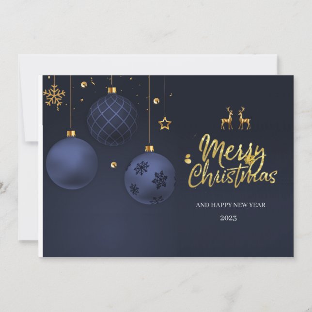 Elegant Blue Traditional Merry Christmas card (Front)