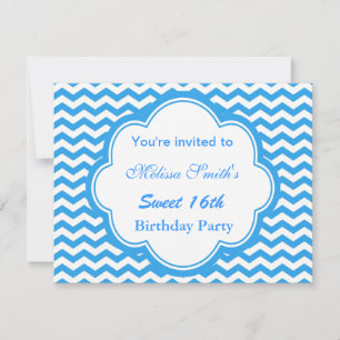 Elegant blue, trendy chevron girls sweet 16th invitation