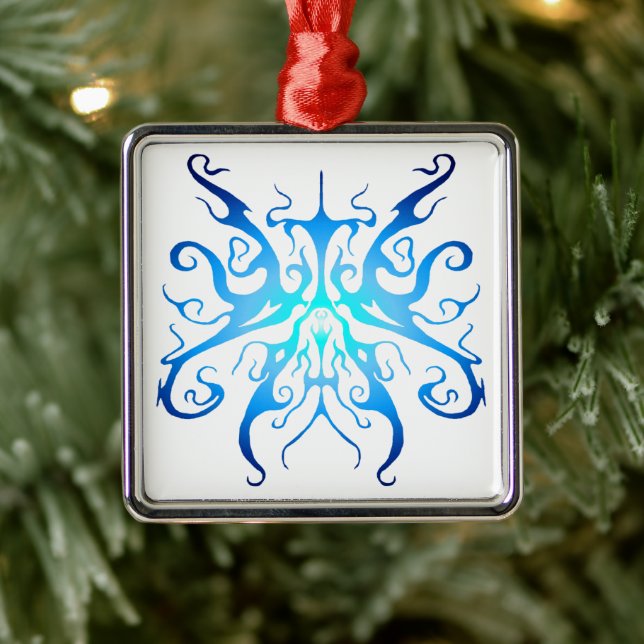 Elegant Blue Tribal Mask Abstract Design Metal Tree Decoration (Tree)