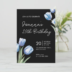 Elegant Blue Tulip Birthday Party Invitation