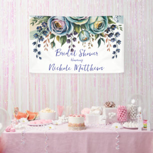 Elegant Blue Turquoise Floral Bridal Shower Banner