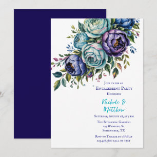 Elegant Blue Turquoise Floral Engagement Party Invitation