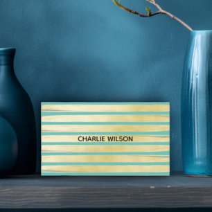 Elegant blue turquoise gold foil paint striped business card