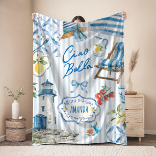 Elegant Blue Turquoise Sicilian Citrus Collage Fleece Blanket