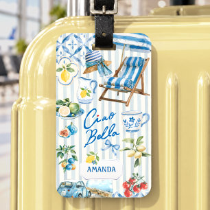 Elegant Blue Turquoise Sicilian Citrus Collage Luggage Tag