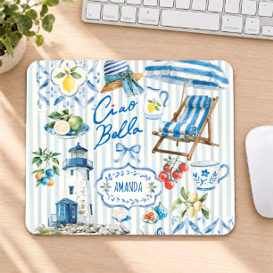 Elegant Blue Turquoise Sicilian Citrus Collage Mouse Pad
