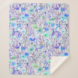 Elegant blue turquoise wildflowers watercolor sherpa blanket