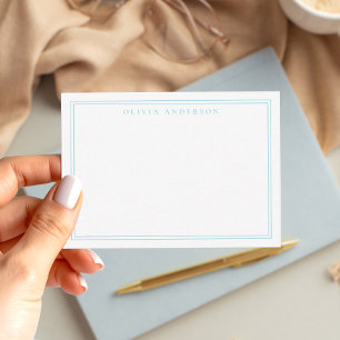 Elegant Blue Two Border Minimalist Monogram Name Card