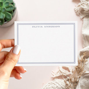 Elegant Blue Two Border Minimalist Monogram Name Card