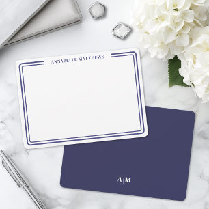 Elegant Blue Two Border Minimalist Name Monogram Card